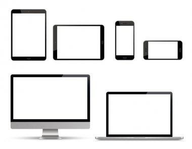 Monitör, dizüstü bilgisayar, tablet, smartphone gerçekçi kümesi. Aygıt koleksiyonu - hisse senedi vektör