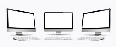 İzole klavye vektör ile masaüstü bilgisayar ekran, monitör, gerçekçi, 3d, izole - hisse senedi vektör.