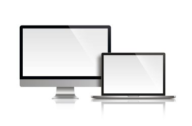 Gerçekçi monitör ve Laptop - hisse senedi vektör