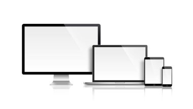 Gerçekçi dizi monitör, dizüstü bilgisayar, tablet, smartphone - hisse senedi vektör