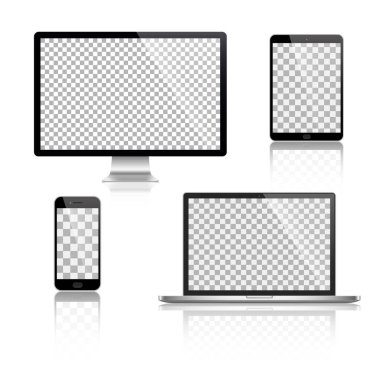 Gerçekçi dizi monitör, dizüstü bilgisayar, tablet, smartphone - hisse senedi vektör