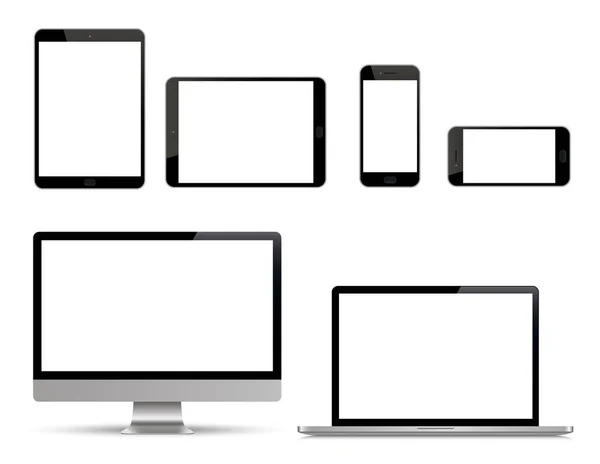 Reális halmaza, monitor, laptop, tablet, smartphone. Device gyűjtemény - Stock Vector — Stock Vector
