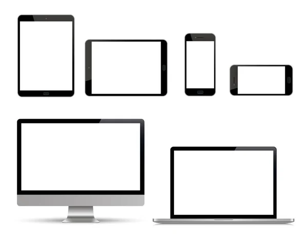 现实的一整套显示器、 笔记本电脑、 平板电脑、 智能手机。设备集合-股票矢量 — 图库矢量图片