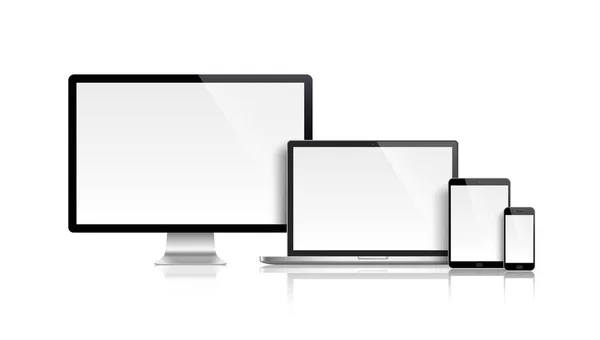 Conjunto realista de monitor, laptop, tablet, smartphone - Stock Vector — Vetor de Stock
