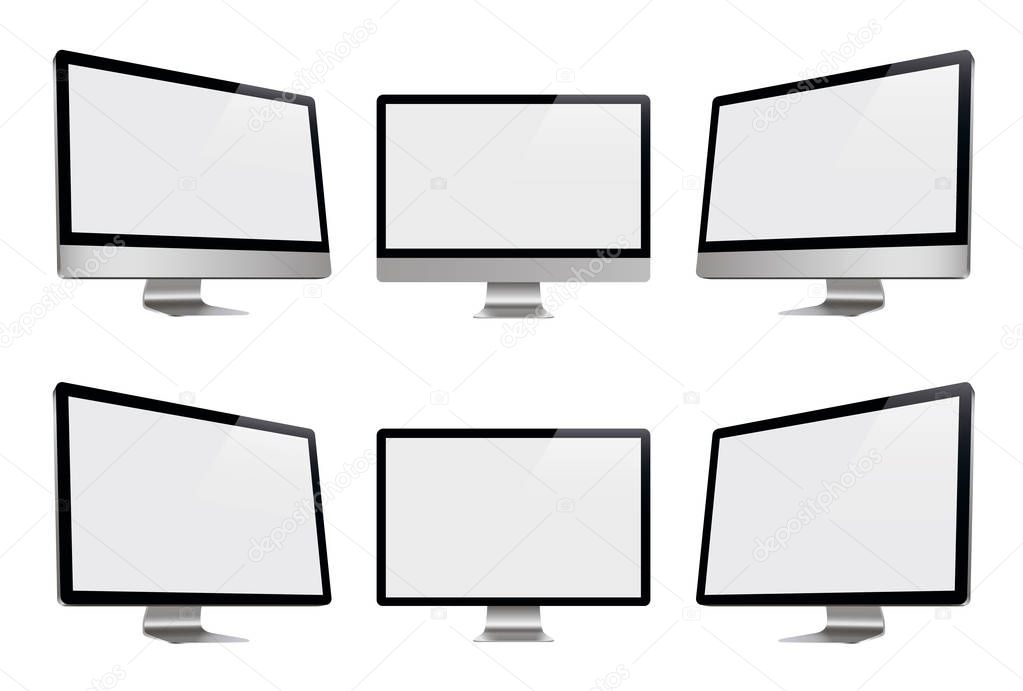 Computer display, monitor, realistic set, 3D, isolated - stock vector.