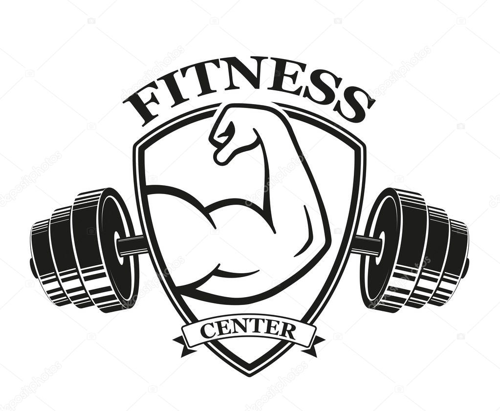 Fitness emblems, muscle armss, power icon. Designed elements - stock vector