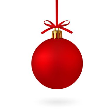 Şerit ve beyaz arka plan üzerinde - hisse senedi vektör izole yay, gerçekçi kırmızı Noel top.