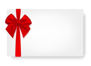 Beyaz kağıt kartı hediye kırmızı saten yay ile. -hisse senedi vektör.