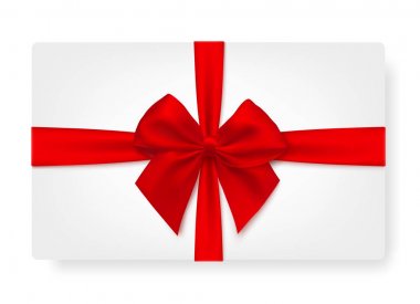Beyaz kağıt kartı hediye kırmızı saten yay ile. -hisse senedi vektör.