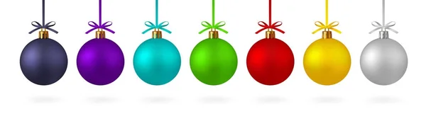 Set realista de bolas de Navidad con cinta y lazo. Rojo, verde amarillo, y otros con la capacidad de simplemente y bistro cambiará de color. Sobre fondo blanco - vector de stock . — Vector de stock