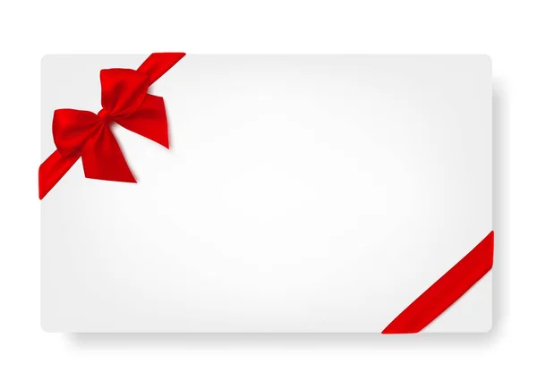 Tarjeta de papel blanco con lazo de satén rojo regalo. - vector de stock . — Vector de stock
