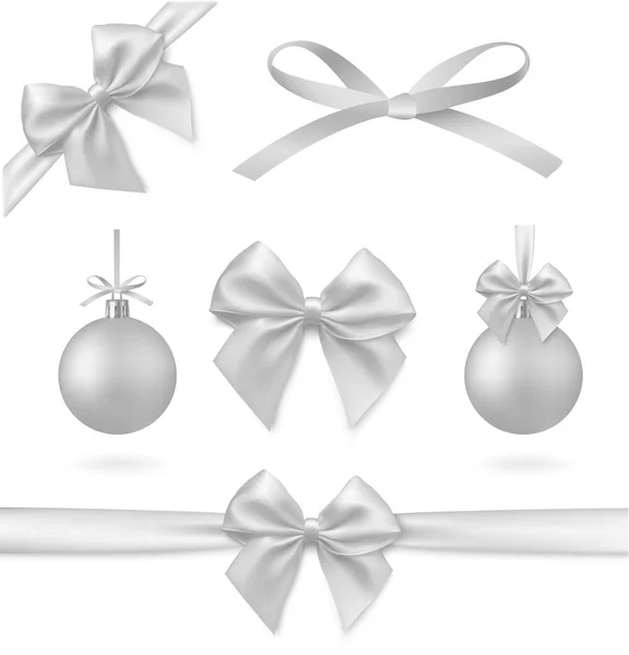 Perfecto conjunto realista de decoraciones. Bola de Navidad, cinta, lazo. Capacidad de cambiar fácilmente de color. - vector de stock . — Vector de stock