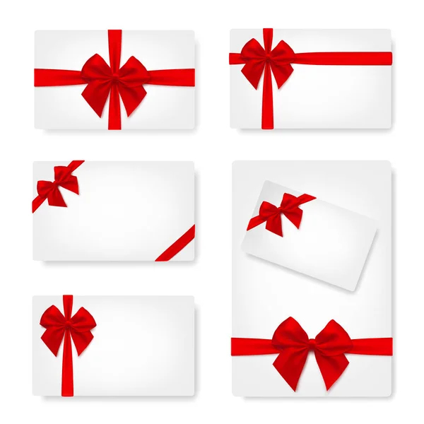Set of White paper card with gift Red satin Bow. - stock vector. — Stock Vector