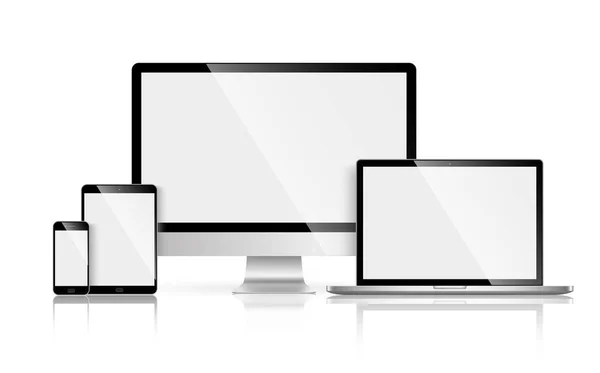 Conjunto realista de monitor, laptop, tablet, smartphone - Stock Vector — Vetor de Stock