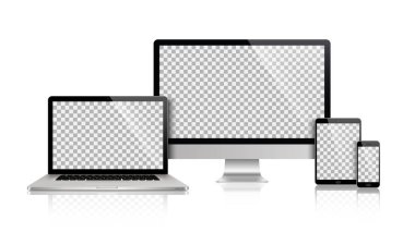 Gerçekçi dizi monitör, dizüstü bilgisayar, tablet, smartphone - hisse senedi vektör
