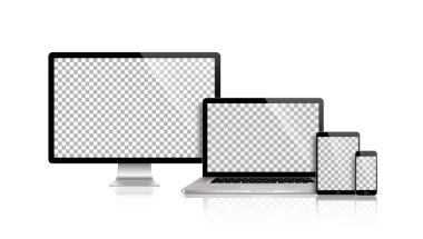 Gerçekçi dizi monitör, dizüstü bilgisayar, tablet, smartphone - hisse senedi vektör