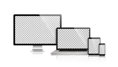 Gerçekçi dizi monitör, dizüstü bilgisayar, tablet, smartphone - hisse senedi vektör