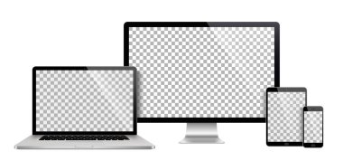 Gerçekçi dizi monitör, dizüstü bilgisayar, tablet, smartphone - hisse senedi vektör