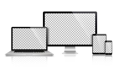 Gerçekçi dizi monitör, dizüstü bilgisayar, tablet, smartphone - hisse senedi vektör