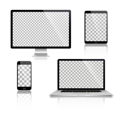 Gerçekçi dizi monitör, dizüstü bilgisayar, tablet, smartphone - hisse senedi vektör