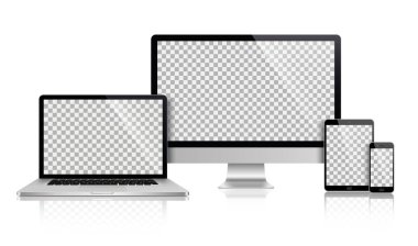 Gerçekçi dizi monitör, dizüstü bilgisayar, tablet, smartphone - hisse senedi vektör