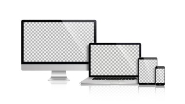 Gerçekçi dizi monitör, dizüstü bilgisayar, tablet, smartphone - hisse senedi vektör