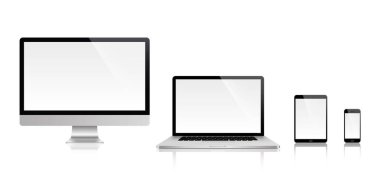 Gerçekçi dizi monitör, dizüstü bilgisayar, tablet, smartphone - hisse senedi vektör