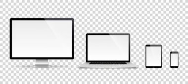Gerçekçi dizi monitör, dizüstü bilgisayar, tablet, smartphone - hisse senedi vektör