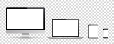 Gerçekçi dizi monitör, dizüstü bilgisayar, tablet, smartphone - hisse senedi vektör