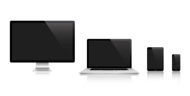 Gerçekçi dizi monitör, dizüstü bilgisayar, tablet, smartphone - hisse senedi vektör