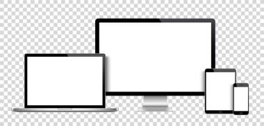 Gerçekçi dizi monitör, dizüstü bilgisayar, tablet, smartphone - hisse senedi vektör