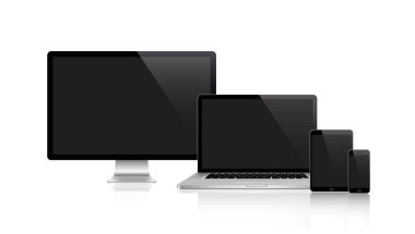Gerçekçi dizi monitör, dizüstü bilgisayar, tablet, smartphone - hisse senedi vektör