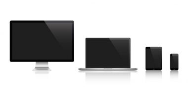 Gerçekçi dizi monitör, dizüstü bilgisayar, tablet, smartphone - hisse senedi vektör