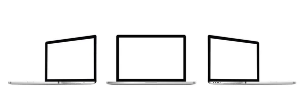 Tre laptop med blank skärm på vit bakgrund - Lager vektor. — Stock vektor