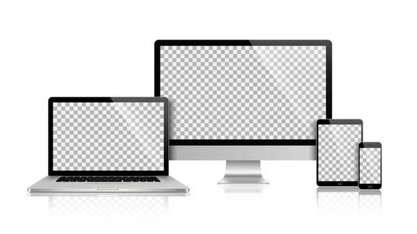 Ensemble réaliste de moniteur, ordinateur portable, tablette, smartphone - Image vectorielle — Image vectorielle