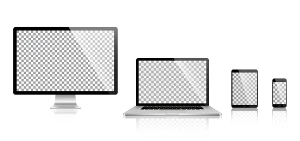 Realistisk uppsättning bildskärm, bärbar dator, surfplatta, smartphone - Lager vektor — Stock vektor