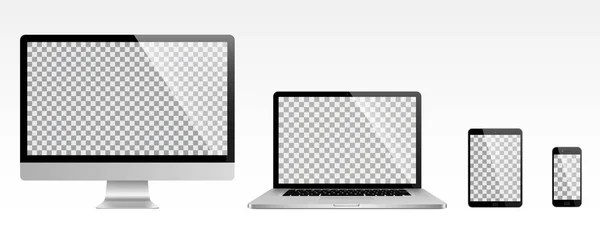 Realistisches Set aus Monitor, Laptop, Tablet, Smartphone - Aktienvektor — Stockvektor