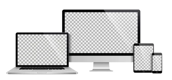 Realistisches Set aus Monitor, Laptop, Tablet, Smartphone - Aktienvektor — Stockvektor