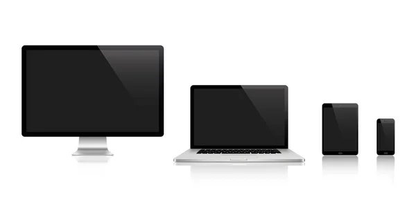 Realistisches Set aus Monitor, Laptop, Tablet, Smartphone - Aktienvektor — Stockvektor