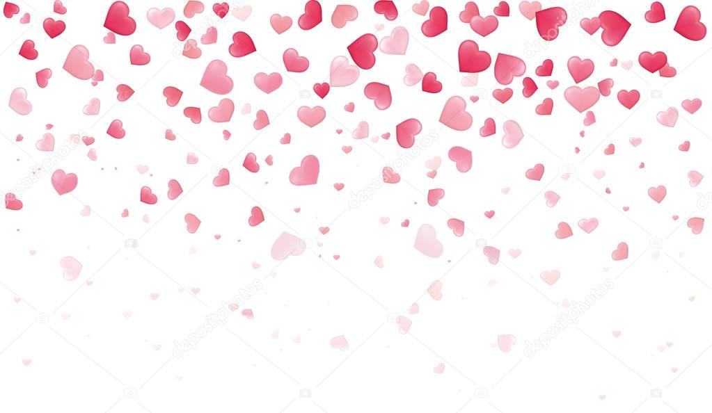 Confetti hearts for Valentine petals falling on white background. Dackground with different colored hearts - stock vector.