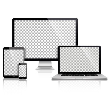 Gerçekçi dizi monitör, dizüstü bilgisayar, tablet, smartphone - hisse senedi vektör