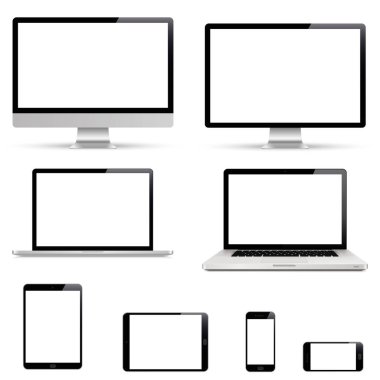 Gerçekçi dizi monitör, dizüstü bilgisayar, tablet, smartphone - hisse senedi vektör