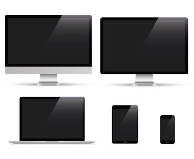 Gerçekçi dizi monitör, dizüstü bilgisayar, tablet, smartphone - hisse senedi vektör