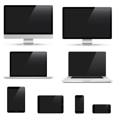 Gerçekçi dizi monitör, dizüstü bilgisayar, tablet, smartphone - hisse senedi vektör