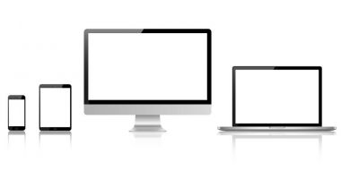 Gerçekçi dizi monitör, dizüstü bilgisayar, tablet, smartphone - hisse senedi vektör