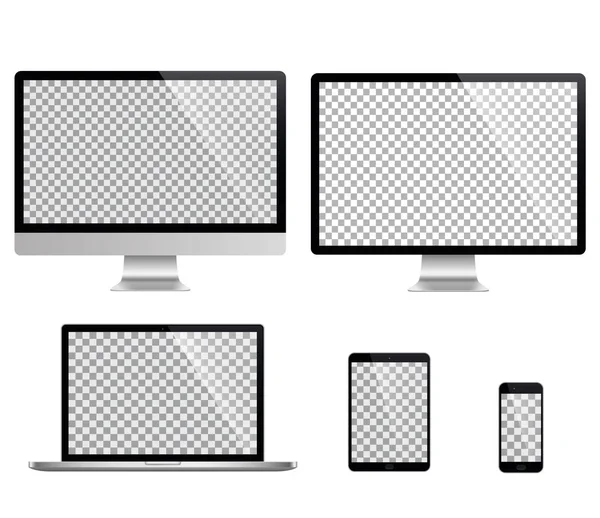 Realistisk uppsättning bildskärm, bärbar dator, surfplatta, smartphone - Lager vektor — Stock vektor