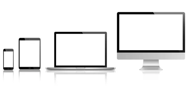 Ensemble réaliste de moniteur, ordinateur portable, tablette, smartphone - Image vectorielle — Image vectorielle