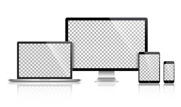 Realistisches Set aus Monitor, Laptop, Tablet, Smartphone - Aktienvektor — Stockvektor