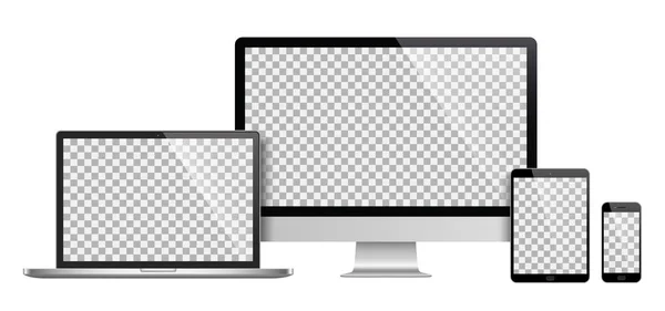 Realistisches Set aus Monitor, Laptop, Tablet, Smartphone - Aktienvektor — Stockvektor