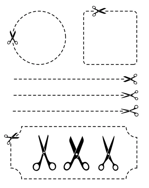 Impostare forbici con linee di taglio. Stile piatto - vettore di riserva. — Vettoriale Stock